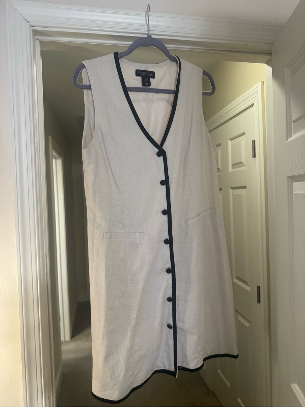 Rachel Zoe Cream Sleeveless Shift Dress with Black Trim